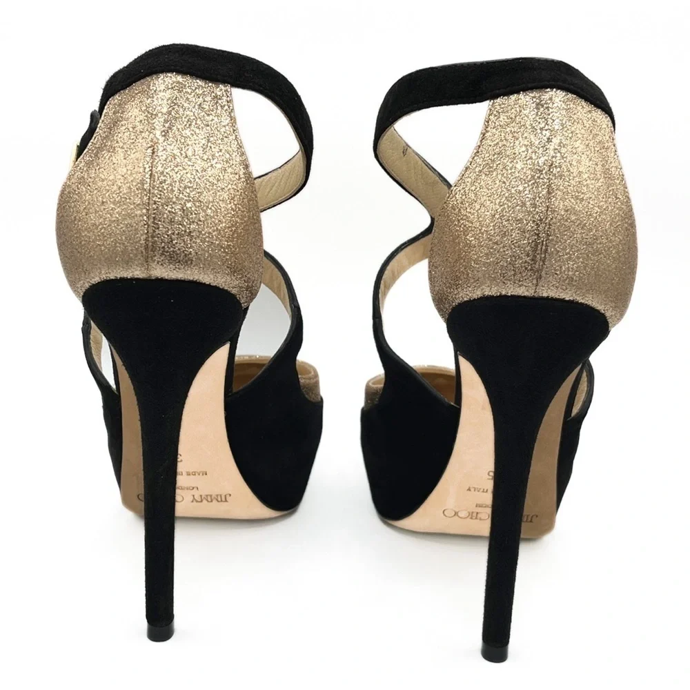 Jimmy Choo Tulip Glitter-Suede Criss Cross Platform Stiletto Heel Pumps - Picture 6 of 9